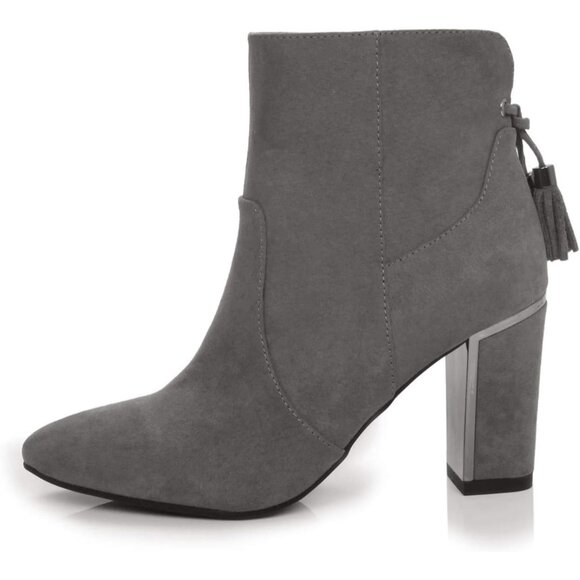 Women's Stylish Shiny Chunky Heel Dress Boot  Briana Grey - Picture 2 of 7